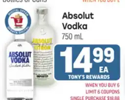 Tony’s Fresh Market Absolut Vodka offer