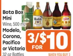 Tony’s Fresh Market Bota Box Mini Wine, 500 mL Modelo, Corona, Pacifico or Victoria 32 oz Bottles offer