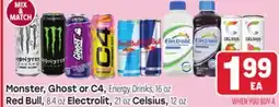 Tony’s Fresh Market Monster, Ghost or C4, Red Bull, Electrolit, Celsius offer