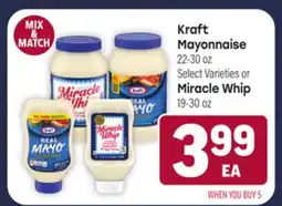 Tony’s Fresh Market Kraft Mayonnaise 22-30 oz Select Varieties or Miracle Whip 19-30 oz offer