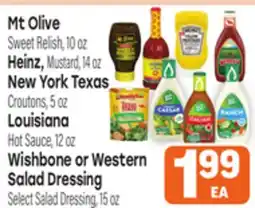 Tony’s Fresh Market Mt Olive or Heinz Mustard or New York Texas or Louisiana or Wishbone or Western Salad Dressing offer
