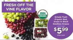 Mariano's Simple Truth Organic Red, Green or Black Seedless Grapes offer