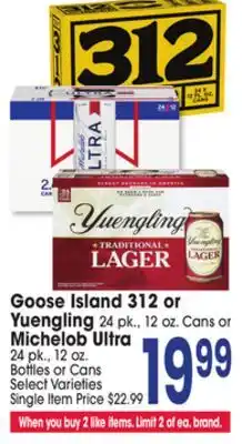 Jewel-Osco Goose Island 312 or Yuengling 24 pk., 12 oz. Cans or Michelob Ultra 24 pk., 12 oz. Cans offer