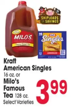 Jewel-Osco Kraft American Singles 16 oz. or Milo's Famous Tea 128 oz offer
