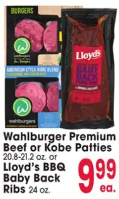 Jewel-Osco Wahlburger Premium Beef or Kobe Patties 20.8-21.2 oz. or Lloyd's BBQ Baby Back Ribs 24 oz offer