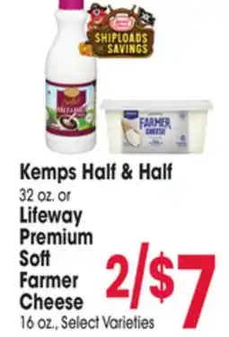 Jewel-Osco Kemps Half & Half 32 oz., Lifeway Premium Soft Farmer Cheese 16 oz offer