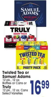 Jewel-Osco Twisted Tea or Samuel Adams Bottles Or Cans or Truly 12 pk., 12 oz. cans offer