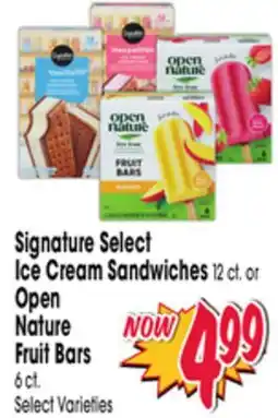 Jewel-Osco Signature Select Ice Cream Sandwiches 12 ct. or Open Nature Fruit Bars 6 ct offer