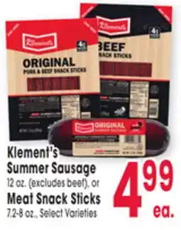 Jewel-Osco Klement's Summer Sausage 12 oz. or 7.2-8 oz. Meat Snack Sticks offer