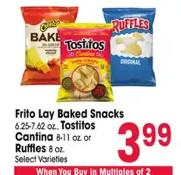 Jewel-Osco Frito Lay Baked Snacks 6.25-7.62 oz., Tostitos Cantina 8-11 oz. or Ruffles 8 oz offer