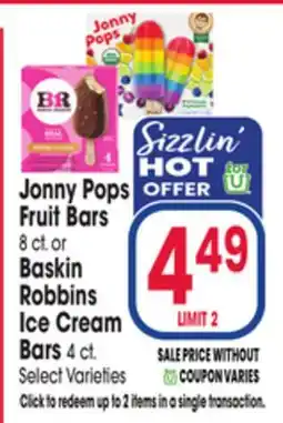 Jewel-Osco Jonny Pops Fruit Bars 8 ct. or Baskin Robbins Ice Cream Bars 4 ct offer