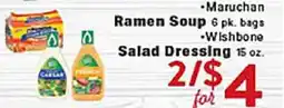 Rio Valley Market Maruchan Ramen Soup 6 pk. bags., Wishbone Salad Dressing 15 oz offer
