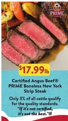 Fresh Thyme Certified Angus Beef PRIME Boneless New York Strip Steak offer