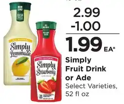 Food 4 Less Simply Fruit Drink or Ade offer