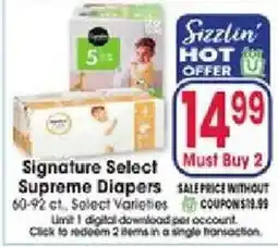 Jewel-Osco Signature Select Supreme Diapers offer