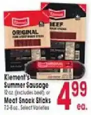 Jewel-Osco Klement's Summer Sausage or Meat Snack Sticks offer