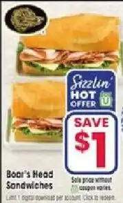 Jewel-Osco Boar's Head Sandwiches offer