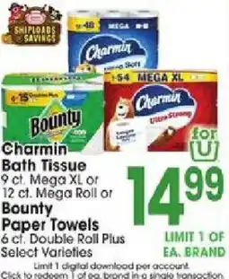 Jewel-Osco Charmin Bath Tissue or Bounty Paper Towels offer