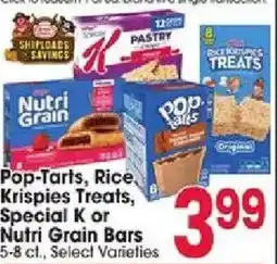 Jewel-Osco Pop-Tarts, Rice Krispies Treats, Special K or Nutri Grain Bars offer