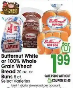 Jewel-Osco Butternut White or 100% Whole Grain Wheat Bread offer