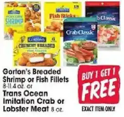 Jewel-Osco Gorton's Breaded Shrimp or Fish Fillets or Trans Ocean Imitation Crab or Lobster Meat offer