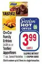Jewel-Osco Tastiez On-Car Family Entrées or Tastiez Appetizers offer