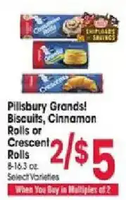 Jewel-Osco Pillsbury Grands! Biscuits, Cinnamon Rolls or Crescent Rolls offer