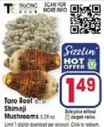Jewel-Osco Sizzlin Hot Offer Taro Root or Shimeji Mushrooms offer
