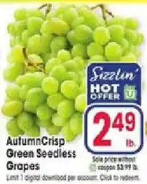 Jewel-Osco Sizzlin' AutumnCrisp Green Seedless Grapes offer