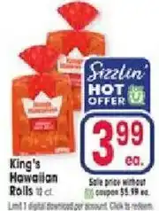 Jewel-Osco Sizzlin' hot offer king's hawaiian rolls offer