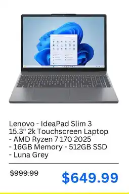 Best Buy Lenovo - Ideapad slim 3 15.3" 2k touchscreen laptop offer