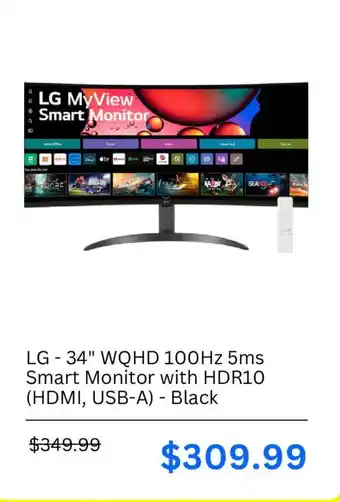 Lg 34" wqhd 100hz 5ms smart monitor with hdr10
