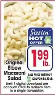 Jewel-Osco Sizzlin' original elbow macaroni salad offer