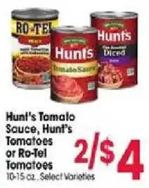 Jewel-Osco Hunt's Tomato Sauce, Hunt's Tomatoes or Ro-Tel Tomatoes offer