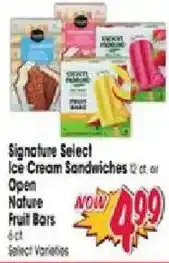 Jewel-Osco Signature Select Ice Cream Sandwiches or Open Nature Fruit Bars offer