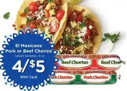 Fry's El Mexicano pork or beef chorizo offer