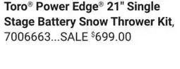 Ace Hardware Toro Power Edge 21 Single Stage Battery Snow Thrower Kit offer
