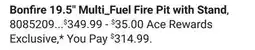 Ace Hardware Bonfire 19.5 Multi_Fuel Fire Pit with Stand offer