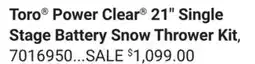 Ace Hardware Toro Power Clear 21 Single Stage Battery Snow Thrower Kit offer