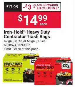 Ace Hardware Iron-Hold Heavy Duty Contractor Trash Bags offer
