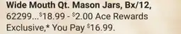 Ace Hardware Wide Mouth Qt. Mason Jars, Bx/12 offer