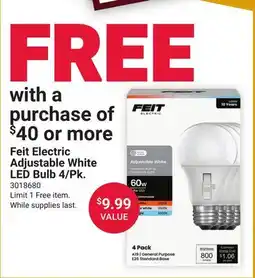 Ace Hardware Feit Electric Adjustable White LED Bulb 4/Pk offer