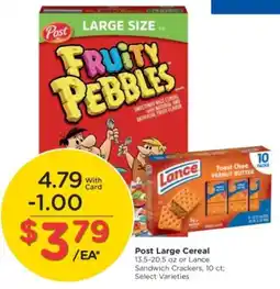 Kroger Post Large Cereal or Lance Sandwich Crackers offer