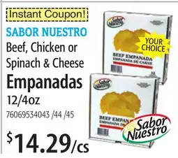 Restaurant Depot SABOR NUESTRO Beef, Chicken or Spinach & Cheese Empanadas offer
