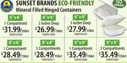 Restaurant Depot SUNSET BRANDS ECO-FRIENDLY Mineral Filled Hinged Containers offer