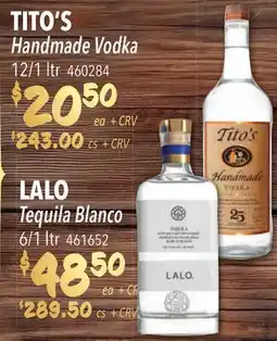 Restaurant Depot TITO'S Handmade Vodka, LALO Tequila Blanco offer
