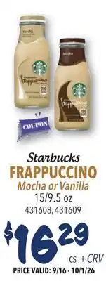 Restaurant Depot Starbucks FRAPPUCCINO Mocha or Vanilla offer