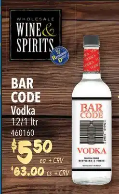 Restaurant Depot BAR CODE Vodka offer