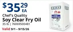 Restaurant Depot Chef's Quality Soy Clear Fry Oil offer