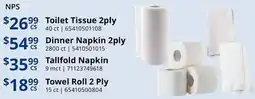 Restaurant Depot Toilet Tissue 2ply, Dinner Napkin 2ply, Tifold Napkin, Towel Roll 2 Ply offer